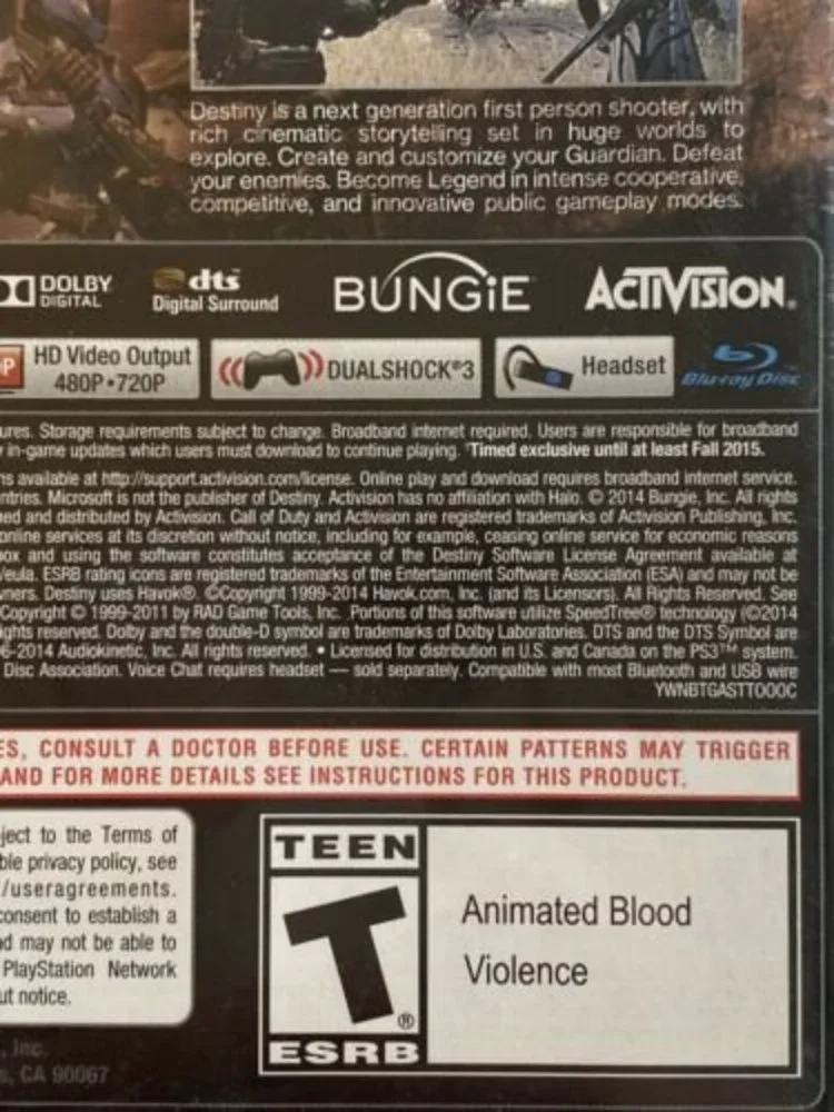 Destiny‎ (Sony PlayStation 3, 2014) PS3 Video Game
